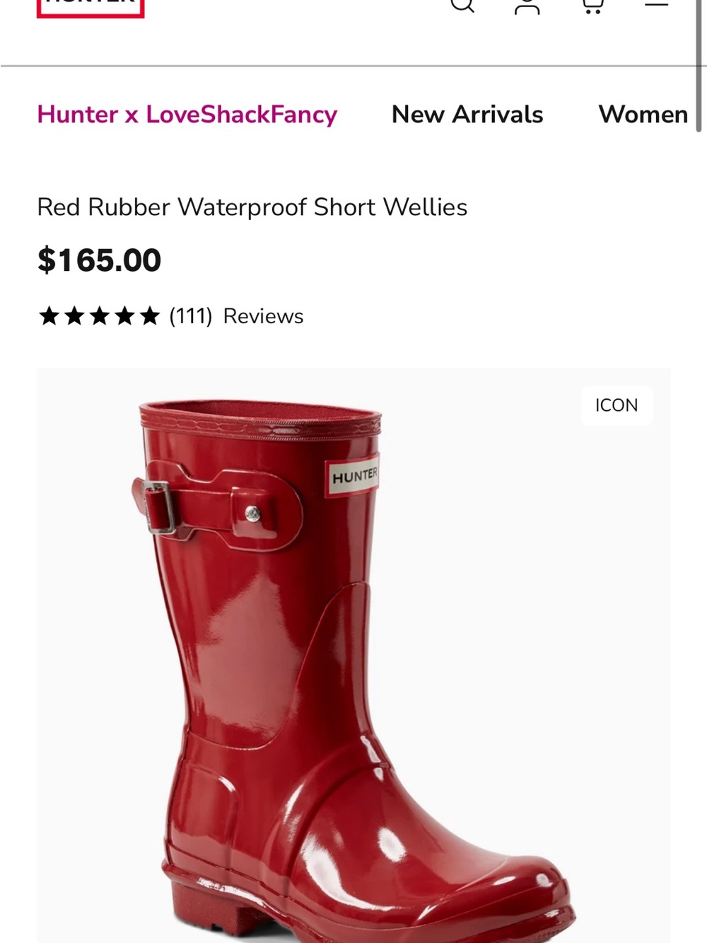 Hunter x love shack fancy original short rubber red gloss boots size 9 new